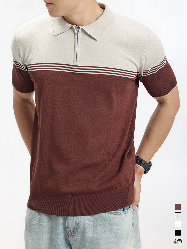 Hombres de color contrastante jersey polo de hielo de manga corta hombre de alto nivel con collar de negocios casuales viejos estilos de verano para hombres