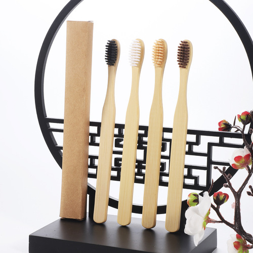 Bamboo Toothbrush Amazon AliExpress Cross-border Wood Brush Original Bamboo Eco Square Handle Bamboo Toothbrush Soft Bristles Dentifrice Cleaning Brush
