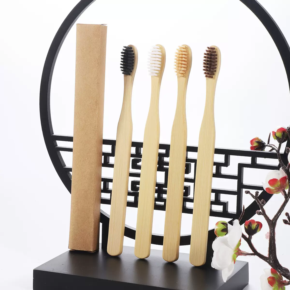 竹牙刷亚马逊速卖通跨境木刷 原竹生态方柄竹牙刷软毛护齿清洁刷