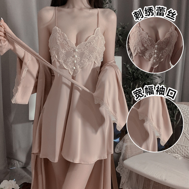 Princess Olan Spring and Summer Comfortable Pajamas Backless Sweet Embroidered Lace Camisole Sexy Sleepwear Loungewear Set