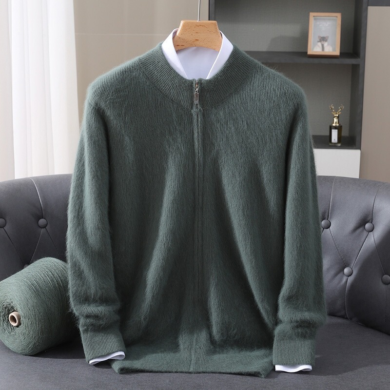 Cross-border autumn and winter new style knitted thickened mink wool sweater for men, half-high collar, zippered casual cardigan, wholesale Cross-border autumn and winter new style knitted thickened mink wool sweater for men, half-high collar, zippered casual cardigan, wholesale