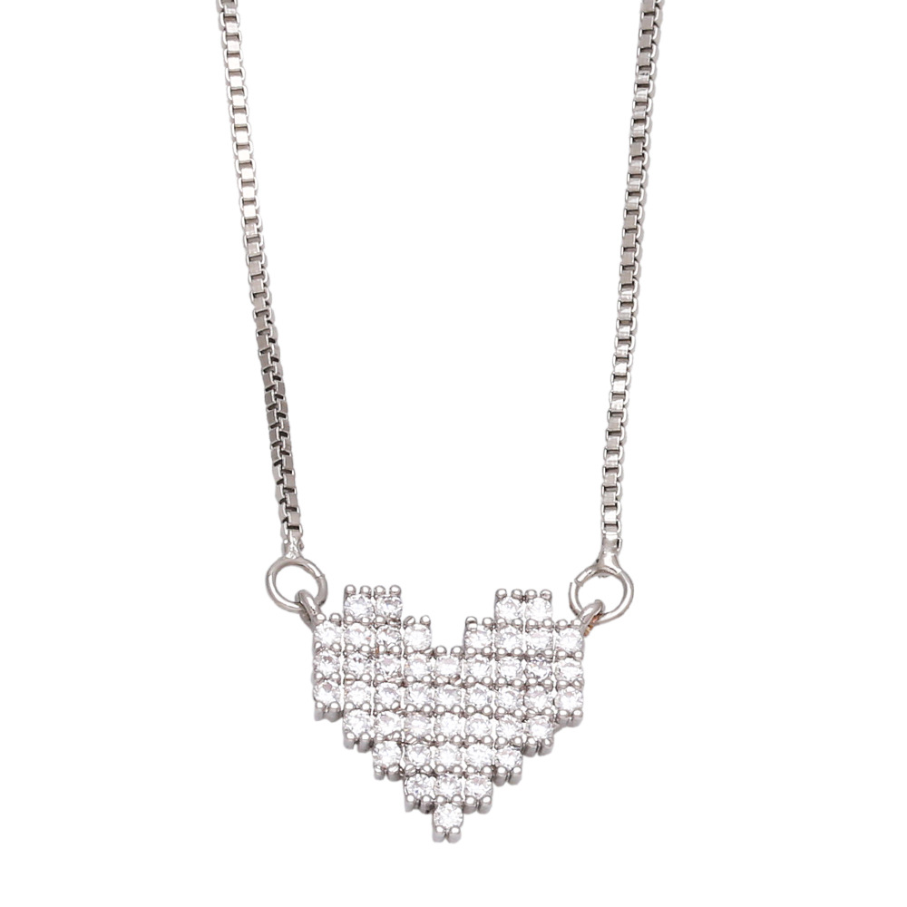 Fashion Heart Shape Copper Pendant Necklace Inlay Zircon Copper Necklaces