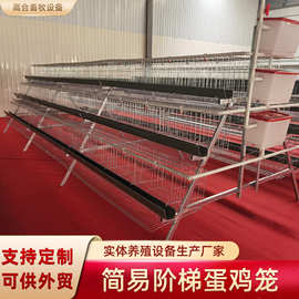镀锌鸡笼三层四门阶梯式蛋鸡笼养殖厂养鸡笼子带绿石槽现货外贸