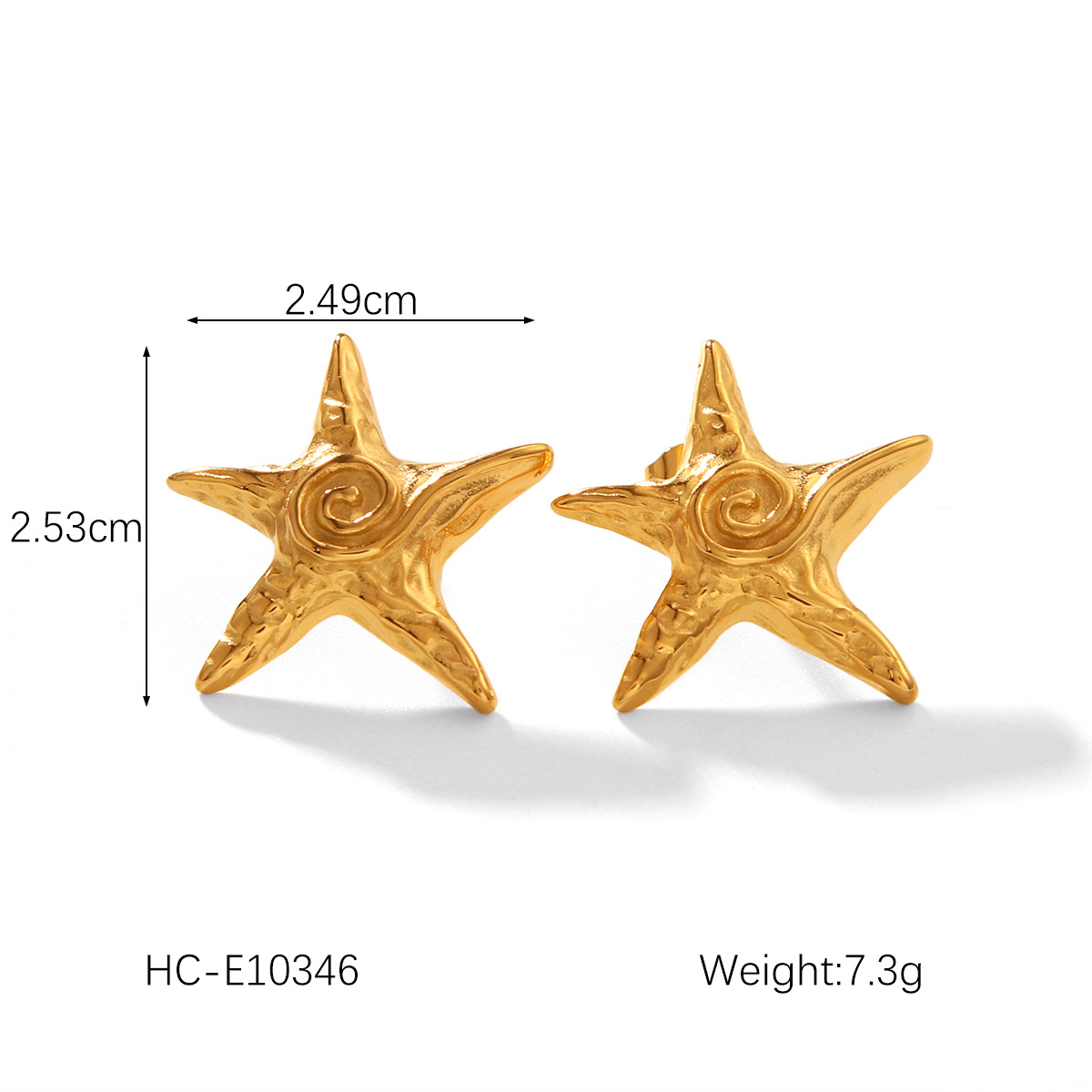 Pendientes de estrella de mar de acero inoxidable de alta calidad estilo marino europeo y americano pendientes de diamantes sin decoloración Pendientes de acero de titanio dorado de 18 quilates