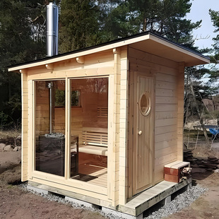 Healthy Cube Outdoor Sauna Traditional Wood Stove Sauna Far Infrared Panoramic Glass Window Mobile Cabin