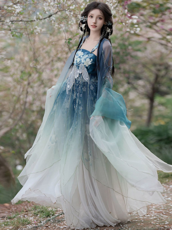 南巷瑾夏百合眠汉服女2025新款春夏季诃子裙大袖衫改良超仙重工刺|undefined