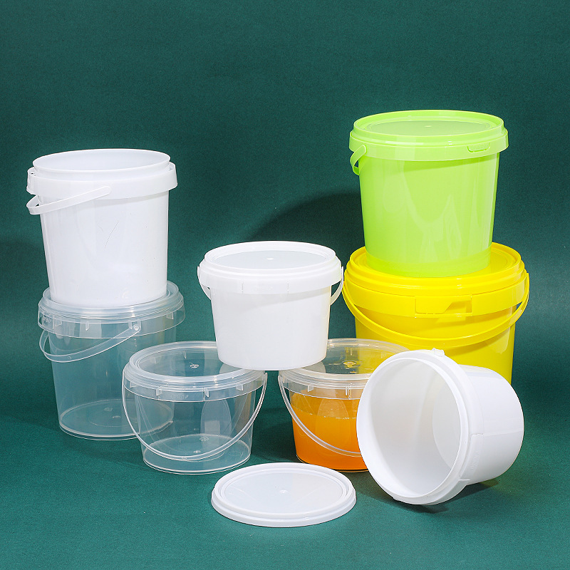 透明0.15升-1.2升塑料桶圆桶收纳手提密封小圆桶奶茶包装捅批发