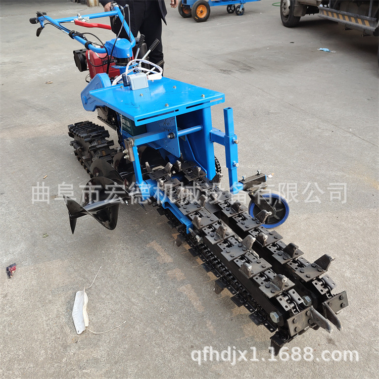 小型单双链条开沟机 手扶式电启动埋管开槽机 自来水管道挖槽机