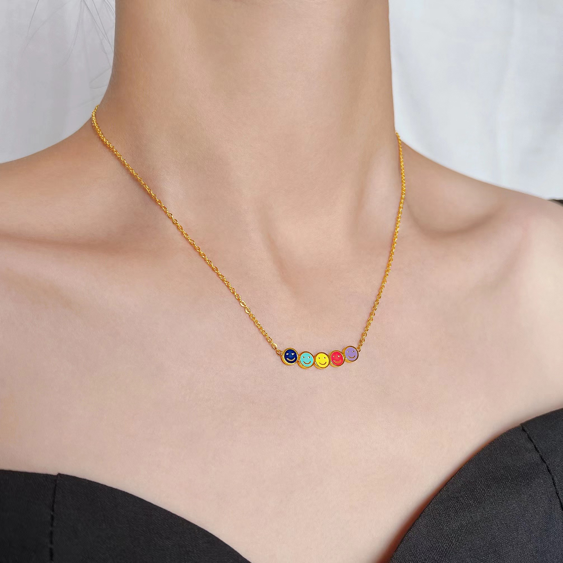 Fashion Smiley Face Titanium Steel Plating Necklace 1 Piece