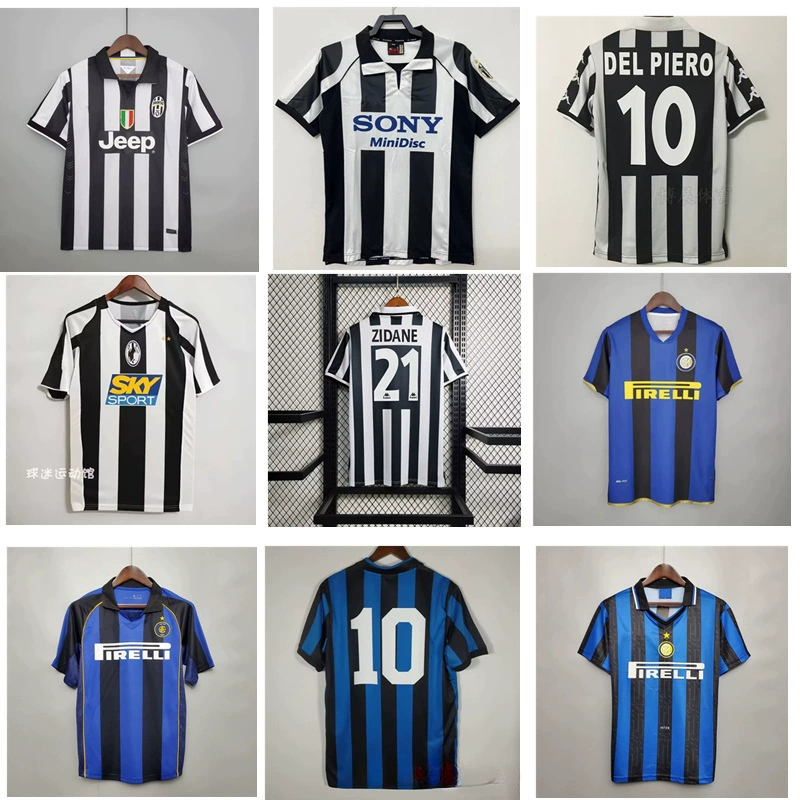 Ретро-майка Ностальгический футбольный костюм Интер Ювентус клубный костюм Зиданепье Роналду футболка