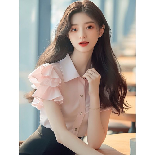 Petite and stylish, age-defying and beautiful, pink lotus sleeve blouse for women, summer 2025, unique design top