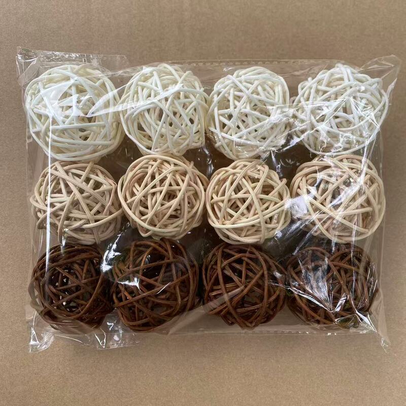 Cross-Border Supply of Mixed-Color Rattan Balls in 3 Colors: Natural Wood Color, Coffee Color, White, 10 Pieces Per Pack, Hand-Woven Rattan Balls