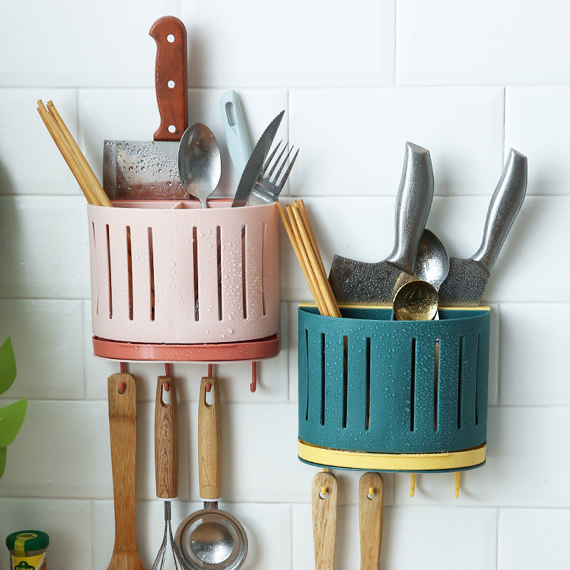 Creative Minimalist Wall-Mounted Chopstick Holder Multifunctional Drainable Chopstick Basket Kitchen Hole-Free Chopstick Box