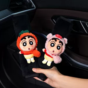 Crayon Shin-chan təhlükəsizlik kəməri yastığı, çiçəkli, plush oyuncaq, avtomobil aksesuarı