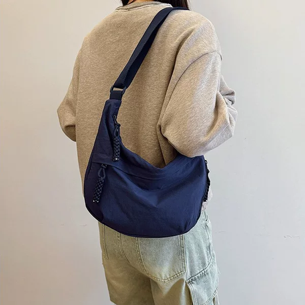 Wheat Ear Dumpling Bag, Thickened Nylon Fabric Bag, Women's Commuter Crossbody Bag, Multi-Zip Pocket, Large Capacity Shoulder Bag