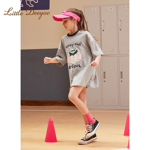 2024 Summer New Girls' T-Shirt Dress Pure Cotton Breathable Stylish Children's Big Kids Skirt Summer Girls' Dress