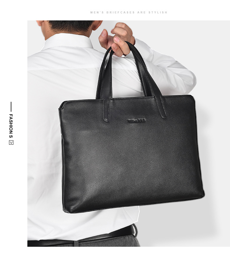 Túi xách công sở nam da bò đầu 15 inch phong cách đơn giản sức chứa lớn chi tiết 4