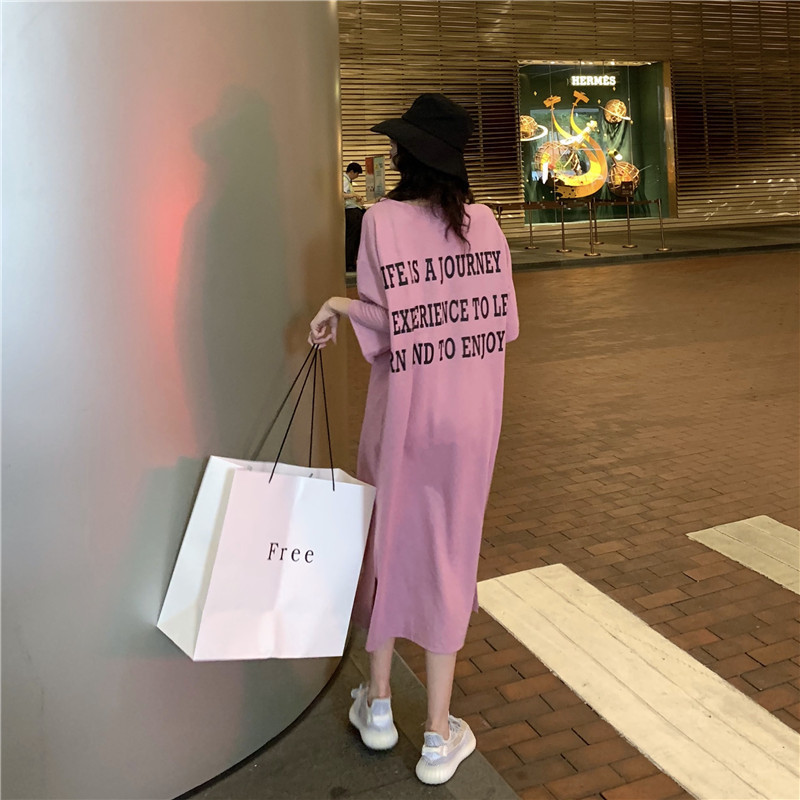 New Summer Mid-length Over-the-knee Women's Long Dress Loose Large Size T-shirt Casual All-match Stylish Dress Wholesale