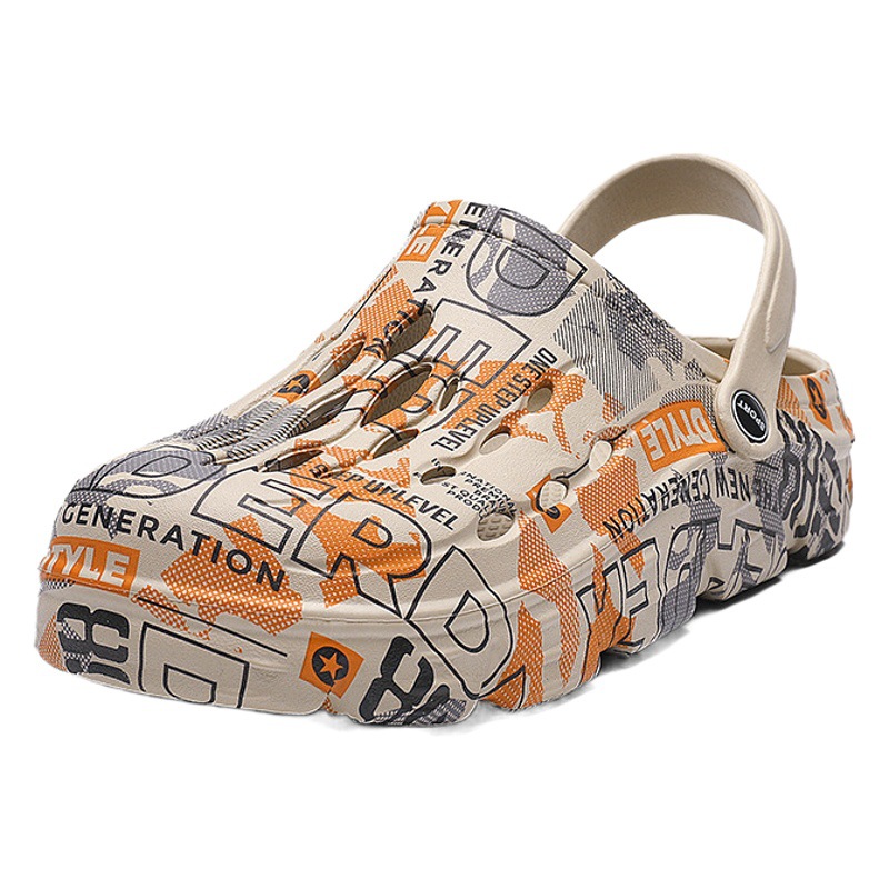 Croc Shoes Men's Summer Thick-Soled Outer Wear Non-Slip Soft-Soled Driving Sandals Outdoor Two-Wear Baotou Beach Slippers for Men