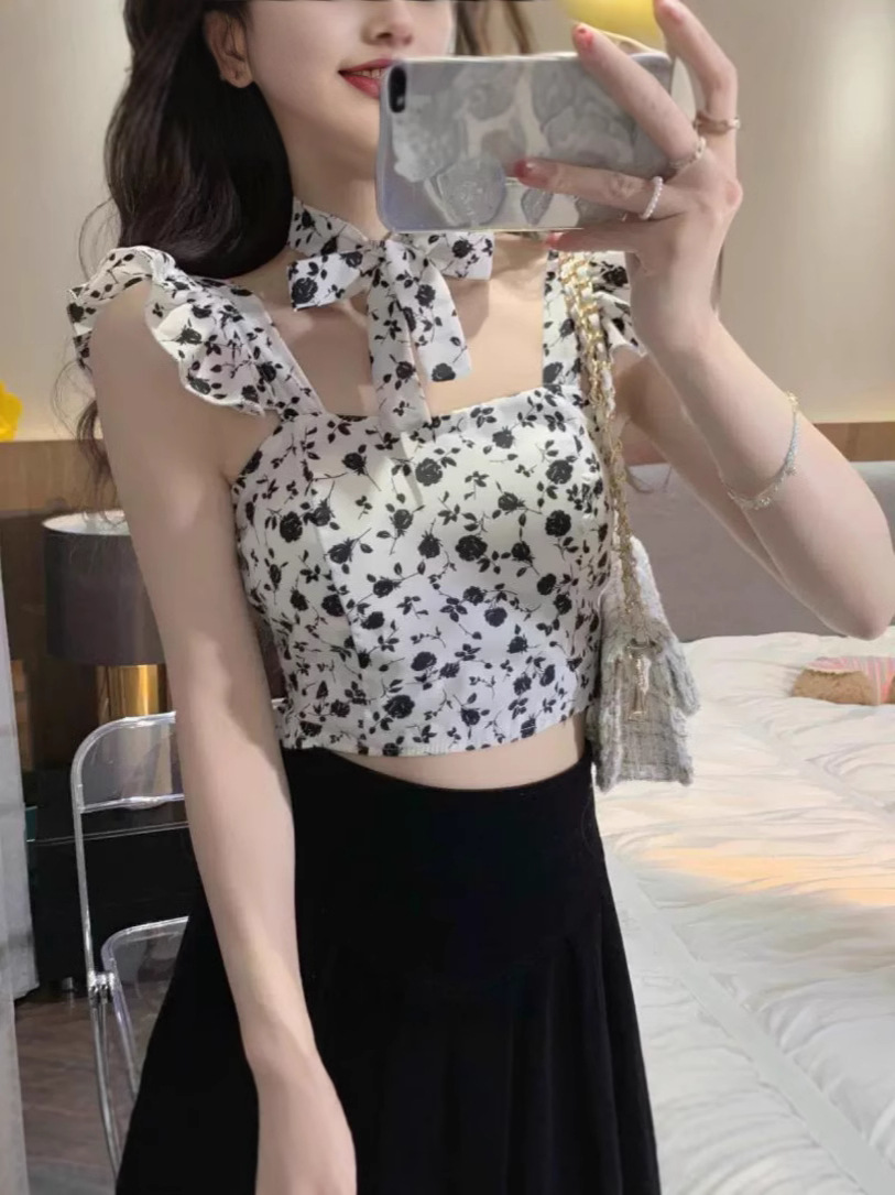 Temu Amazon TIKTOK Estación independiente Comercio exterior transfronterizo europeo y americano Venta caliente Camisola floral pequeña de alta gama para mujer