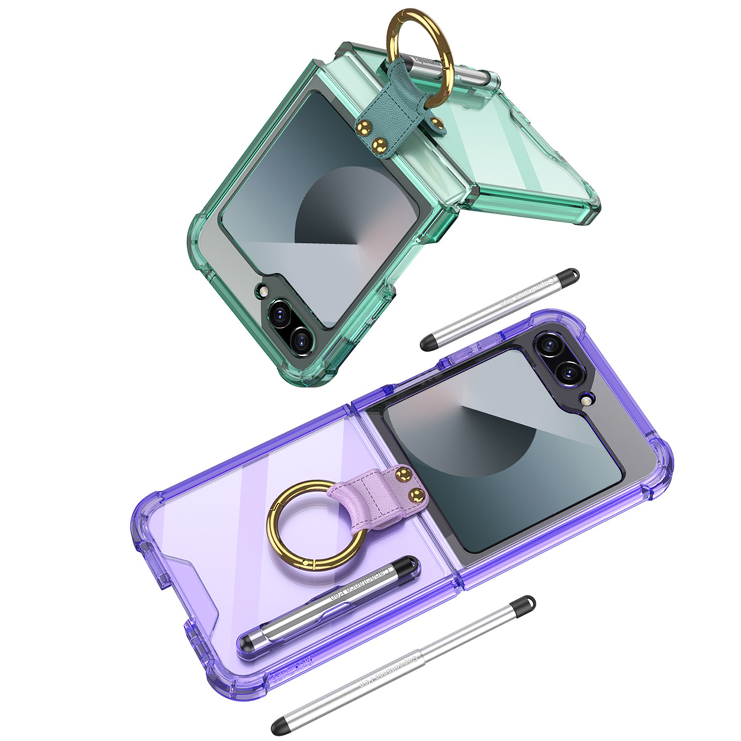 Aplicable a Samsung Z Flip6 de moda caja de teléfono móvil plegable bolsa de aire cubierta transparente con bolígrafo de pluma image 4