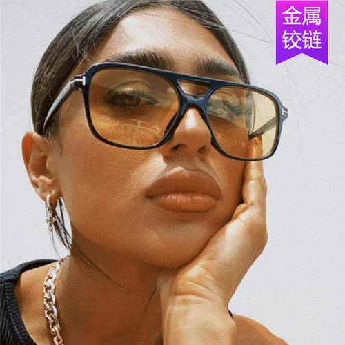 T-shaped double bridge sunglasses square  new cross-border fashion cross-border trend sunglasses retro ins sunglasses