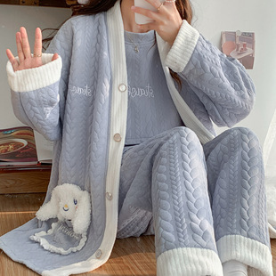 Air cotton three-piece monthly clothing autumn and winter postpartum nursing pregnant women pajamas cardigan sandwich home clothing