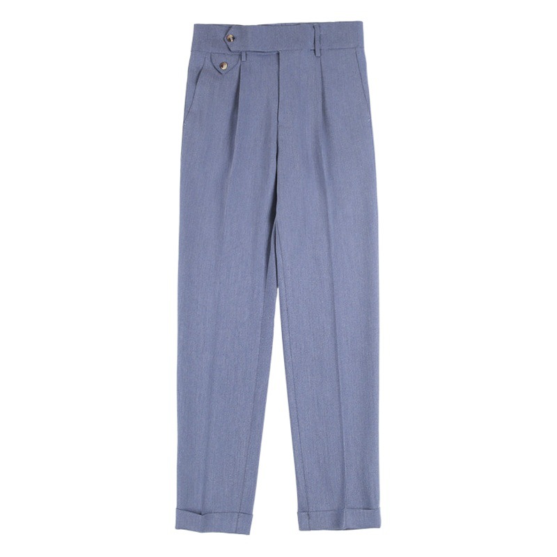 Pantalones de traje de los hombres naples italianos pantalones de cintura alta pantalones de los hombres de otoño e invierno teñido de hilo oscuro a rayas de calidad pantalones casuales