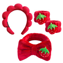 卡通草莓蝴蝶结女士装扮头饰高颅顶云朵发箍洗脸护肤多用发饰套装