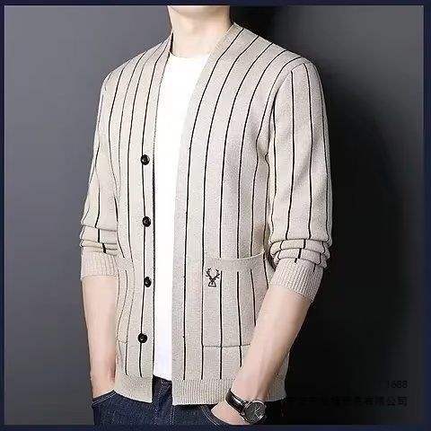 2026 Fashionable Cardigan Sweater Jacket for Men, Long Sleeve Striped Knitwear, Youthful and Mature Style Cardigan Jacket