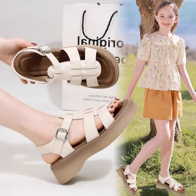 Sandalias para niñas nuevo estilo 2025 verano zapatos de playa abiertos de suela blanda para niños zapatos de princesa para niñas sandalias romanas casuales image 4
