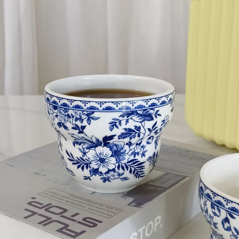 Tazas de café de porcelana azul, exportaciones de tazas de café de serie de flores azules británicas, tazas de café de cafetera de granos, tazas de café de estilo británico, tazas de latte