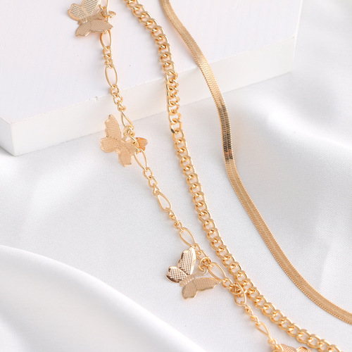 New Layered Chain Butterfly Pendant Ankle Chain, European and American Creative Alloy Metal Ankle Chain Set, Instagram Style