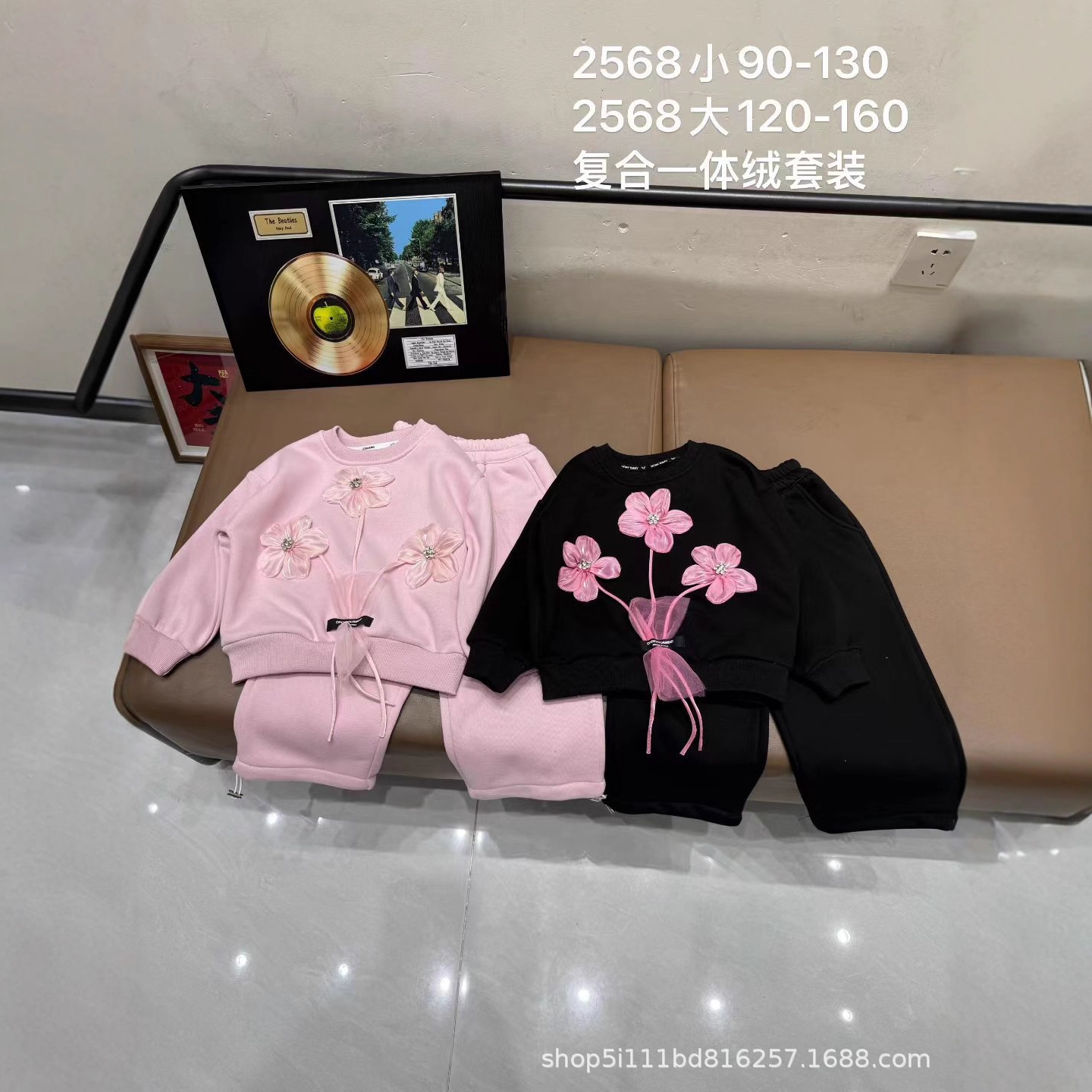 丽蓓童装女童加绒套装 欧美立体花跨境90-130码 25年秋冬 yxt