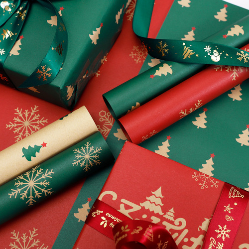 New trendy Christmas wrapping paper, New Year's Eve gift paper, Christmas tree snowflake floral gift wrapping paper