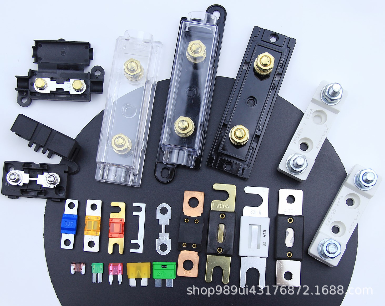 批发汽车保险丝座音响改装功放低音炮电源线大叉栓保险座带透明盖