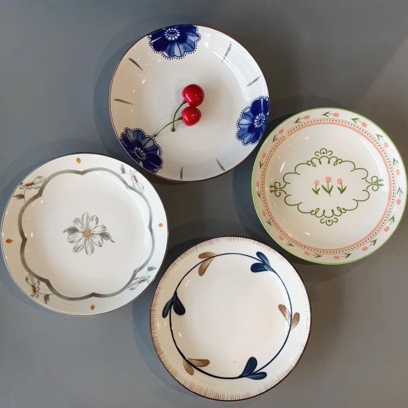 釉下彩7英寸陶瓷盘家用饭盘水果盘炒菜盘创意盘子北欧风陶瓷餐具