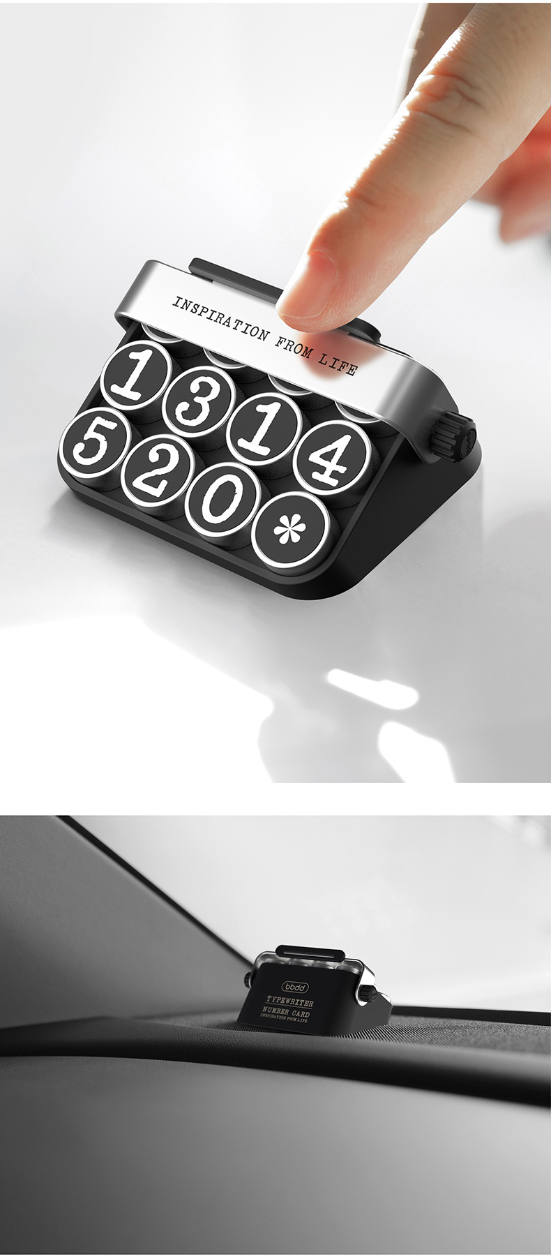 New typewriter temporary parking sign retro phone number plate creative car decoration mobile phone number moving card