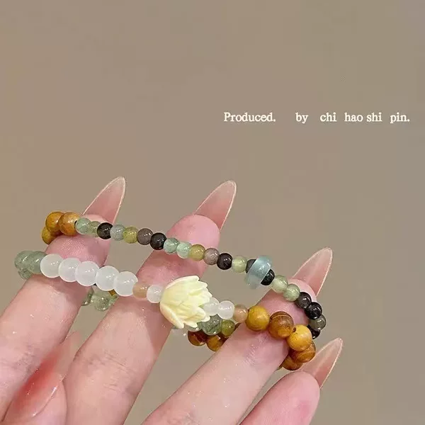 Listen to the Wind and Embrace the New Chinese Style Clear Lotus Bracelet for Women Niche New Simple Chinese Style Bracelet Forest Style Fresh Hand Jewelry