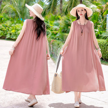 棉绸妈妈夏装连衣裙中老年大码女装200斤宽松人造棉无袖新款裙子