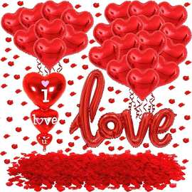 18寸红色爱心串串心形love铝膜气球组合情人节气球花瓣组合婚庆装