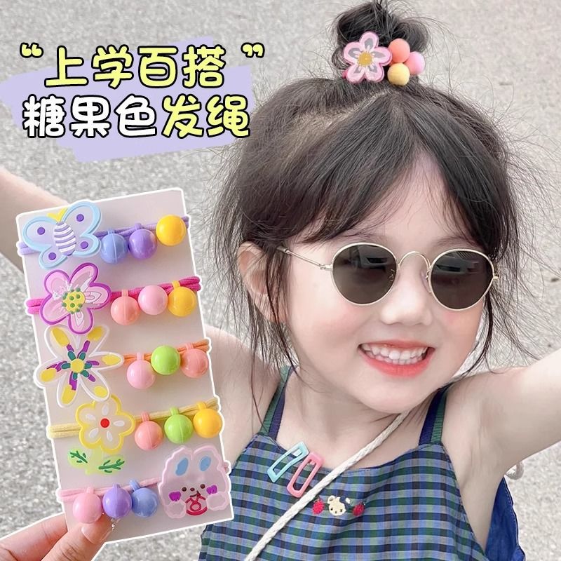 Color no daña cabello anillo de cabello niñas atadas bola cabeza elástica cuerda de cabeza lindo dibujo animado pequeño conejo flor cuerda de cabello