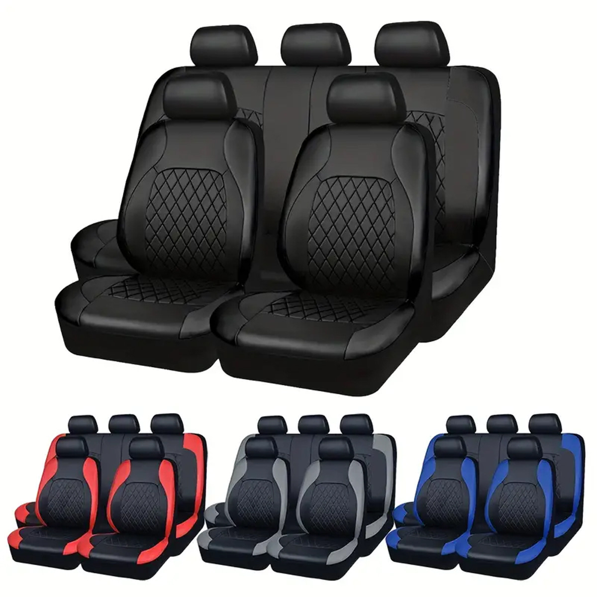 Universal Car Seat Cover Single Line Diamond Lattice PU Leather