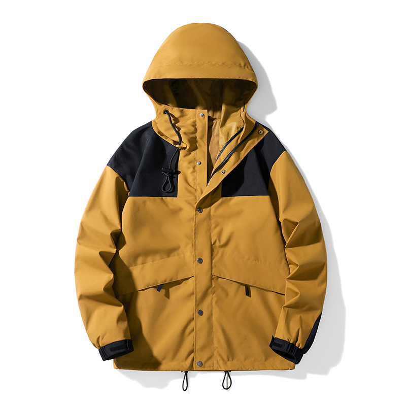 Montaña al aire libre función de color combinado chaqueta encapuchada estampado chaqueta suelta hombre caminata casual a prueba de viento chaqueta de pareja