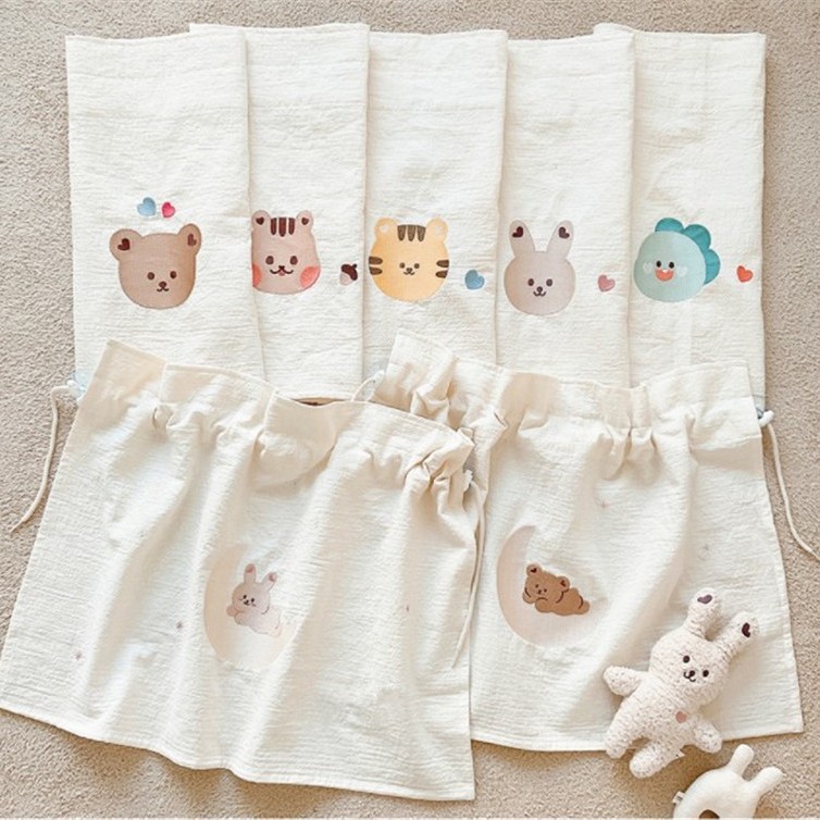 Ins Korean Kidsren's Sunshade Cotton and Linen Embroidered Bear Blackout Cloth Car Side Window Light-Blocking Suction Cup Sunscreen Curtain