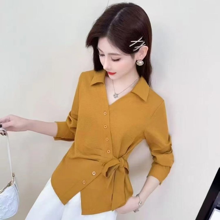 一件代发2025年秋季新款设计感衬衫时尚长袖不规则系带收腰上衣女|undefined