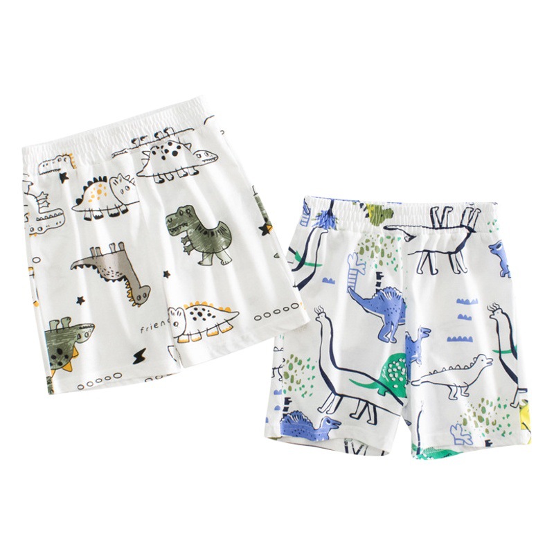 27 niños dinosaurio ropa para niños verano nuevos pantalones intermedios para niños pantalones de pijama pantalones cortos de cinco puntos para niños entrega de una pieza