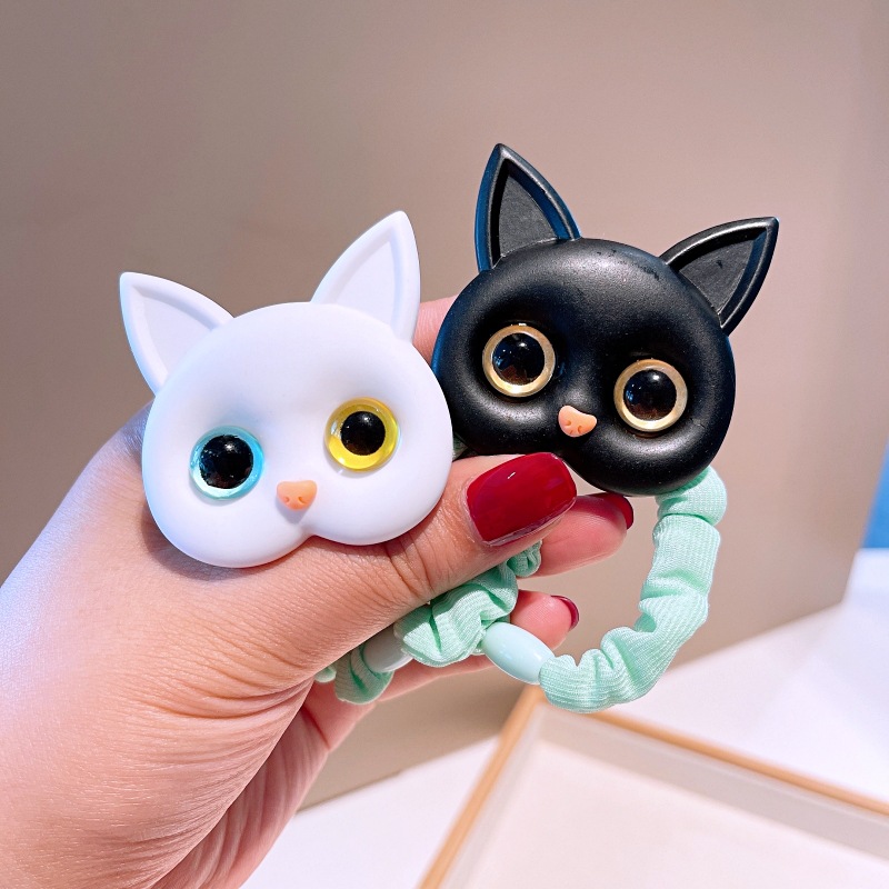 Japanese And Korean New Style Cute Cat Hair Rope Color Small Intestine Cloth Ring Girl Ball Head Rope Tie Hair Rubber Band Jewelry display picture 3