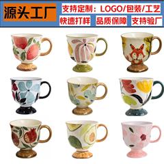 马克杯定制LOGO定做订制出口纯手绘中古风陶瓷杯子釉下彩伴手礼品