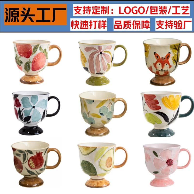 马克杯定制LOGO定做订制出口纯手绘中古风陶瓷杯子釉下彩伴手礼品|undefined
